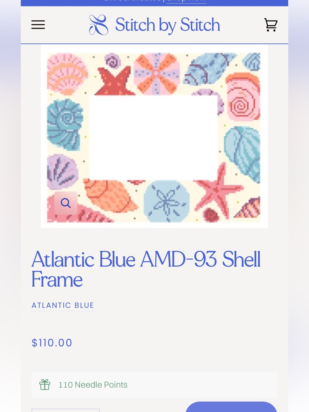 Atlantic Blue Shell Frame Needlepoint Canvas - Picture 2 of 3